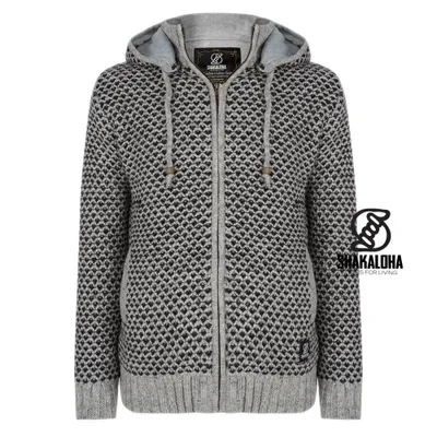 Immagine prodotto di Cardigan in lana lavorato a maglia Shakaloha Marlin Grey con fodera in pile e cappuccio rimovibile - Uomo/Tinta unita - Realizzato a mano in Nepal con lana di pecora