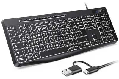 Produktbild von Kabelgebundene Großschrift Tastatur Beleuchtet mit Deutsche QWERTZ