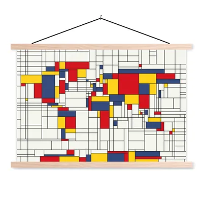 Produktbild von MuchoWow® Textilposter Weltkarte - Mondrian - Farben - Kinder - Junge - Mädchen - Kinder 60x40 cm mit holzfarbenen Rahmen - Bilder