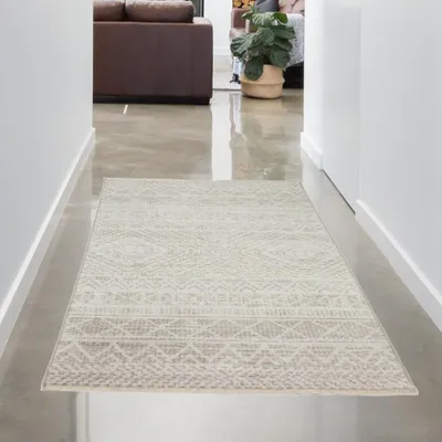Image de Tapis pour le salon & la chambre | Facile d'entretien | avec motif en zigzag - crème Taille - 80x150 cm