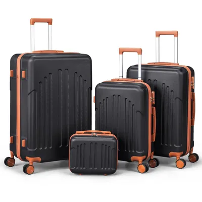 Image de FCH - Set de 4 valises à coque rigide avec poignée télescopique (M/L/XL), roulettes 360° + sac à main, noir