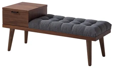 Produktbild von home24 Garderobenbank - Echtholzfurnier / Webstoff - Walnuss / Grau