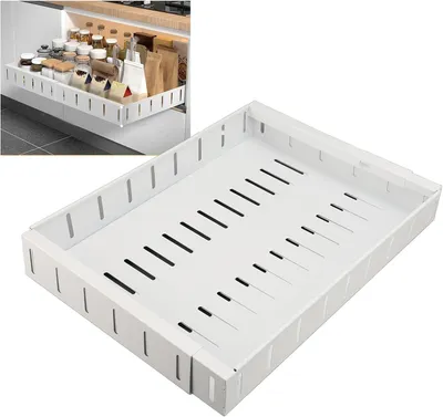 Produktbild von Ausziehbare Schublade für Schränke mit verstellbarem Organizer für Küche und Speisekammer, Weiß