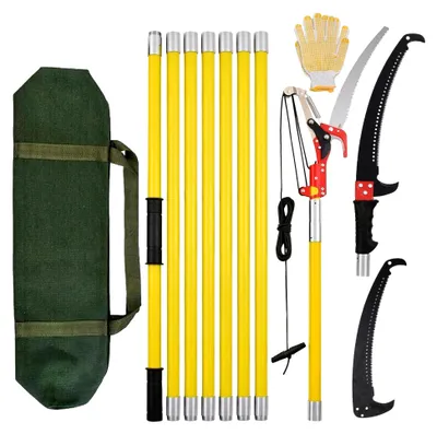 Produktbild von Astsäge mit Teleskopstiel, manuelle Stangensäge, scharfe 3 Stahlklingen und 8 Fiberglasgriffen, Trimmer für Gartenwerkzeuge, Handstangensägen, ausziehbare Höhe mit Messern und Aufbewahrungstasche