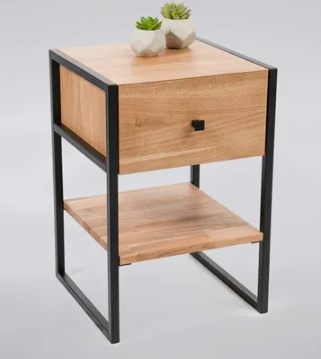 Produktbild von Beistelltisch Bolzano 1 Wildeiche massiv Metall schwarz 40x40x60cm mit Schublade