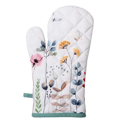 Produktbild von Clayre & Eef Ofenhandschuh 18x30 cm Weiß Grün Baumwolle Blumen