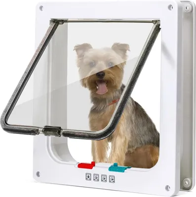 Immagine prodotto di Porta per gatti con chiusura magnetica a 4 vie per gatti e cani di piccola taglia - Bianco - Vetro trasparente - Grande