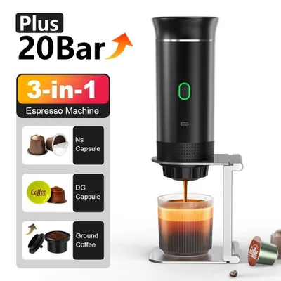 Obrázek produktu pro Bezdrtov penosn kvovar Planet Tech 3 v 1, 20 bar, kompatibiln s kapslemi Nespresso, Dolce Gusto a mletou kvou, ern