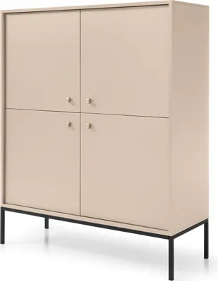 Produktbild von RAVIO Kommode Bari K104 Viertürige Highboard mit Metallfüße Anrichte Beistellkommode (Beige + Schwarz Beine)