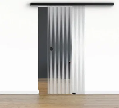 Produktbild von Pertura Glasschiebetür Komplettset Glera Ripple 02 775x2050 mm Rechts inkl.Beschlag Selir Aluminium schwarz,Griffmuschel
