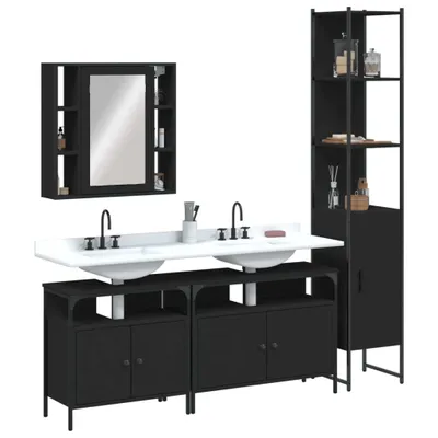 Produktbild von 4-tlg. Badmöbel-Set Schwarz Holzwerkstoff