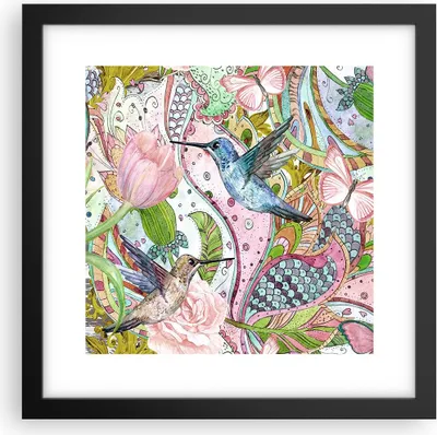 Produktbild von Gerahmtes Poster - Schwarzer Rahmen - Vogel Schmetterling Blume - 30x30 cm - Wand Bild - Wanddeko - Wandbilder - Wandposter - Bilderrahmen - Bilder - Kunstdruck - Wandbild - P2BAC30x30-4065