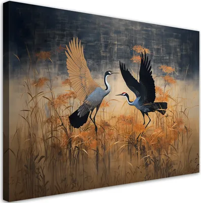 Produktbild von Leinwandbild Kranich Vögel Abstrakt 120x80 Feeby Orange bild für die wand bereit zum aufhängen