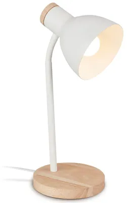 Produktbild von Nachttischlampe mit Kabelschalter, schwenkbar, E14, max.10W, Tischlampe, Schreibtischlampe, Tischleuchte, Bürolampe, Leselampe Bett, 14x38cm,Weiß-Holz