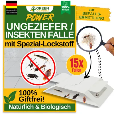 Produktbild von Green Guardia Insekten Klebefalle mit Spezial-Lockstoff – 15x Fallen – Giftfreie & Sichere Ungeziefer Falle, Alternative zu Pheromonfalle Insekten