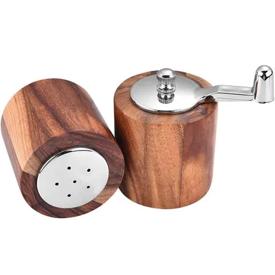 Produktbild von Pfeffermühle Holz Akazie Set mit Salzstreuer, Keramik Mahlwerk, manuell, edel Design, Geschenkidee für Küche & Esstisch
