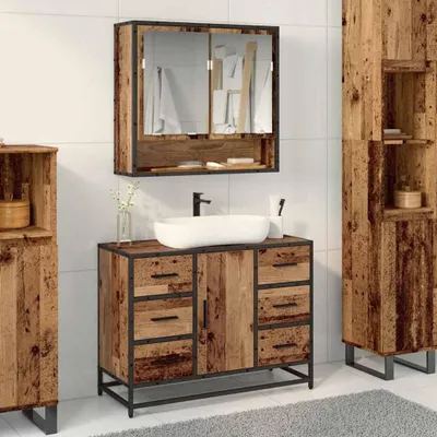 Produktbild von Möbel Badezimmer Waschbecken Schrank mit Tür Altholz 80 x 33 x 60 cm - Badezimmer 883631
