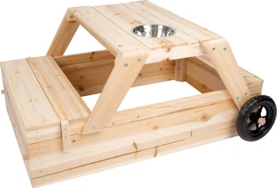Immagine prodotto di Casina di sabbia multifunzionale con seduta in legno e tavolino per giocare con l'acqua