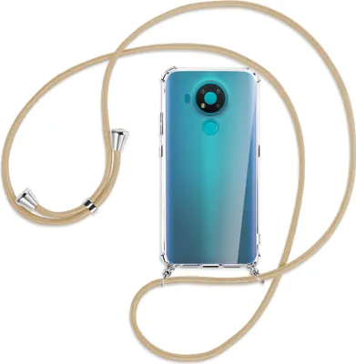 Produktbild von Handykette Backcover-Schutzhülle mit Band (Metall silberfarben) für Nokia 3.4 - caramel