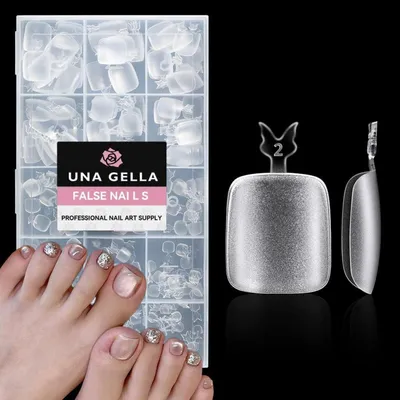 Image de Faux ongles pour les pieds, 216 pièces, 15 tailles, forme carrée, à coller, couleur transparente, en acrylique mat