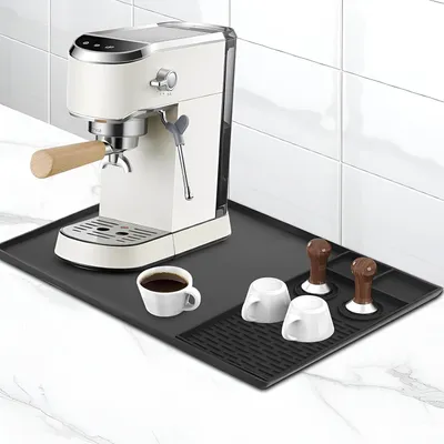 Imagen del producto de Alfombrilla de silicona para máquinas de café, con bandeja de recogida, resistente al calor, antideslizante, ideal para la cocina