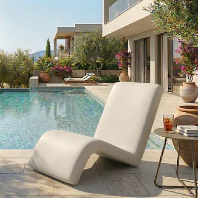 Produktbild von Hanah Home, Moderne Garten-Schaukelstuhl, Beige, Metallrahmen, 100% Outdoor-Stoff
