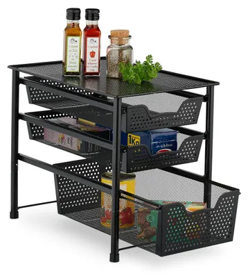 Küchenorganizer mit 3 Schubfächern, stapelbar, Metall, 35x28x42,5 cm, schwarz