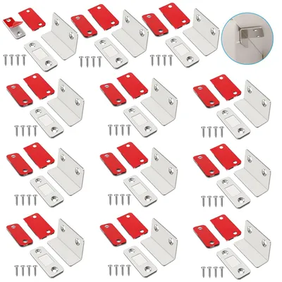 Obrázok produktu pre Magnetické zámky na dvere, 12 kusov, tvar L, samolepiace, vhodné pre skrinky a nábytok