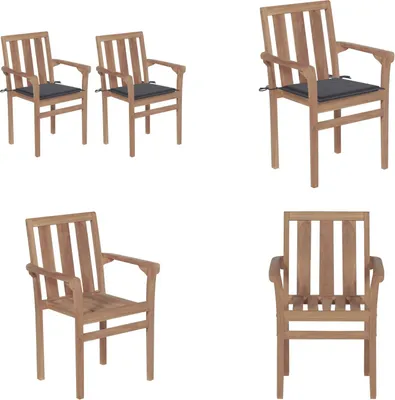 Produktbild von vidaXL Gartenstühle 2 Stk. mit Anthrazit Kissen Massivholz Teak - Gartenstuhl - Gartenstühle - Holz-Gartenstuhl - Holz-Gartenstühle