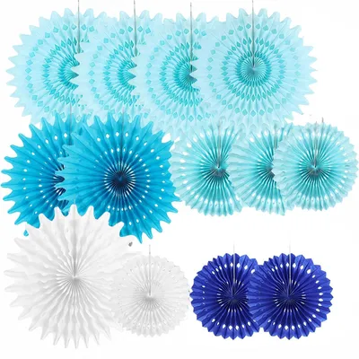 Papierblumen-Set 13 Stück, 20/35 cm, Blau-Weiß, für Partys