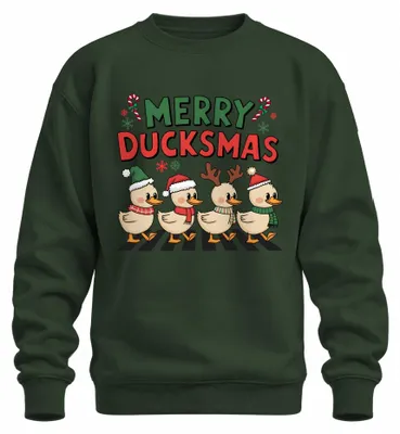 Produktbild von Merry Ducksmas Enten Weihnachten Xmas Ugly Christmas Sweater Sweatshirt Pullover, Flaschengrün, XXL