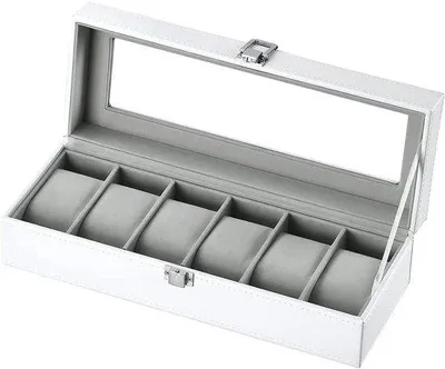 Produktbild von Famanu Uhrenbox für Herren - Aufbewahrung für 6 Uhren mit Glasfenster - Kunstleder und Samt - Weiß