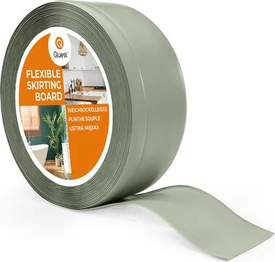 Produktbild von QUEST Weichsockelleiste ohne Klebeband 70x20mm, 5m, PVC Sockelleiste, Breite Knickleiste für Wände, Boden, Flexibel, Dekorativ, UV-beständig, hellgrün