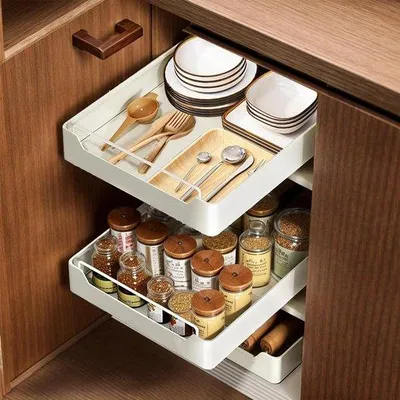 Produktbild von Famanu Organizer Ausziehbare Lade für Küchenschränke - 25 cm breit x 43 cm tief x 7 cm hoch
