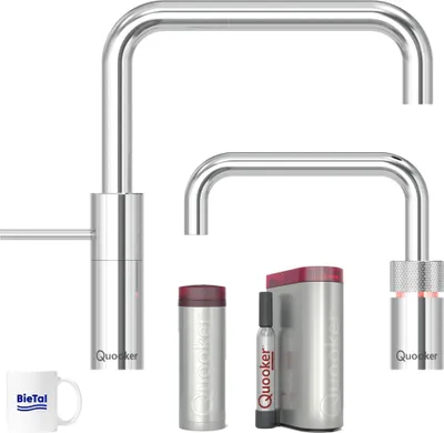 Produktbild von Quooker Wasserhahn Nordic Square Twintaps verchromt glänzend & PRO3 & CUBE