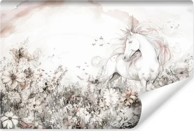 Produktbild von Muralo Selbstklebende Fototapete EINHORN Blumen Regenbogen Aquarell Retro Stil Br. 315cm x Hö. 210cm