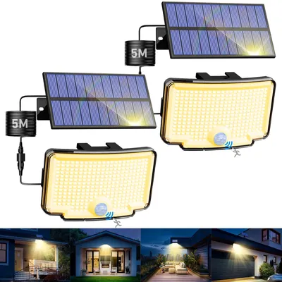 Solar-Außenleuchte mit Bewegungsmelder, 318 LEDs, 2 Stück, warmweiß