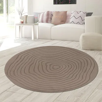 Zdjęcie produktu dla Okrągły dywan brązowy z falistym wzorem 3D miękki i przytulny do salonu Rozmiar - okrągły 160 cm