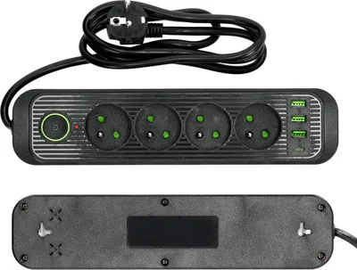 Image de Multiprise 4AC+4USB, interrupteur, 1,5m, noir