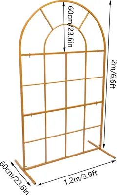 Produktbild von Metall Hochzeitsbogen - Backdrop Ständer - Aus verzinktem Eisenrohr - Freistehend - 1,2 x 0,6 x 2 m - Eleganter Gartenstil - Wiederverwendbar - Gold