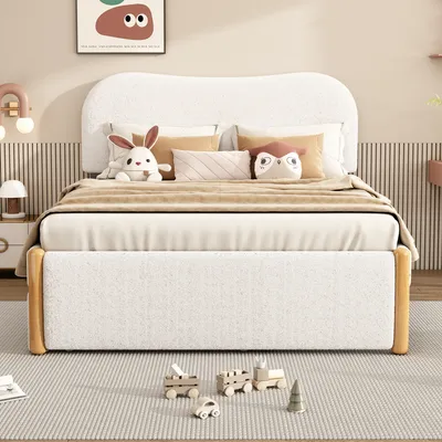 Produktbild von Polsterbett mit Lattenrost, Gästebett und Kopfteil, 140x200 cm, Doppelbett, Jugendbett, Sherpa