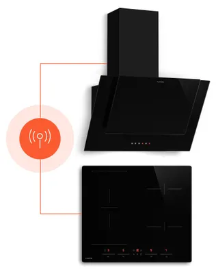 Produktbild von Klarstein HaloSync Induktionskochfeld mit Dunstabzug 60 cm – 4 Zonen, 8400W Boost, Touch-Slider, Flexzone, Timer, Kindersicherung, Restwärmeanzeige, integrierter Dunstabzug, Ceran-Oberfläche