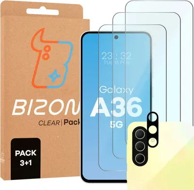Produktbild von Bizon Glas Klar 2er Pack 3x gehärtetes Glas + 1x Linsenschutz für Samsung Galaxy A36 5G