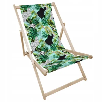 Produktbild von Liegestuhl klappbar aus Holz mit Green-Leaves-Collage Motiv – Klappstuhl Klappliege Sonnenstuhl Strandstuhl Gartenliege