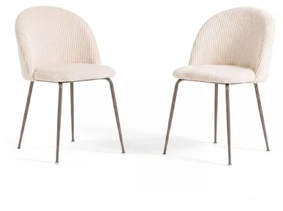 Image de Ensemble de 2 chaises revêtues de velours côtelé épais, avec pieds en métal, design élégant, idéales pour salle à manger, cuisine, bar, restaurants. Couleur : beige/gris
