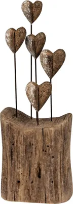Produktbild von formano Deko Objekt Holz Herzen Standdeko 29 cm aus Naturholz mit 5 Metallherzen