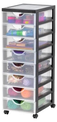 Produktbild von Iris Ohyama, Kunststoff Schubladenbox, 8 Flachen Fächer Schwarz, DDDC-380
