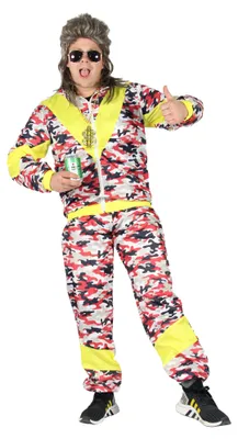 Produktbild von 80er Jahre Premium Trainingsanzug für Herren - camouflage rot gelb, Größe:XXXL