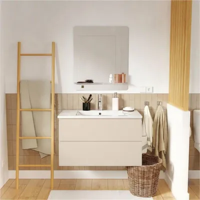 Image de Meuble simple vasque SORRENTO 80cmReproduction chêne avec robinet et miroir