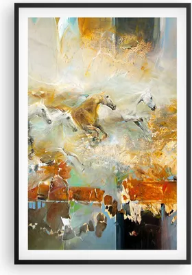 Produktbild von Gerahmtes Poster - Schwarzer Rahmen - Pferde Galopp Modern - 61x91,5 cm - Wand Bild - Wanddeko - Wandbilder - Kunstposter - Wandposter - Bilderrahmen - Bilder - Kunstdruck - P2BPA61x91-4506